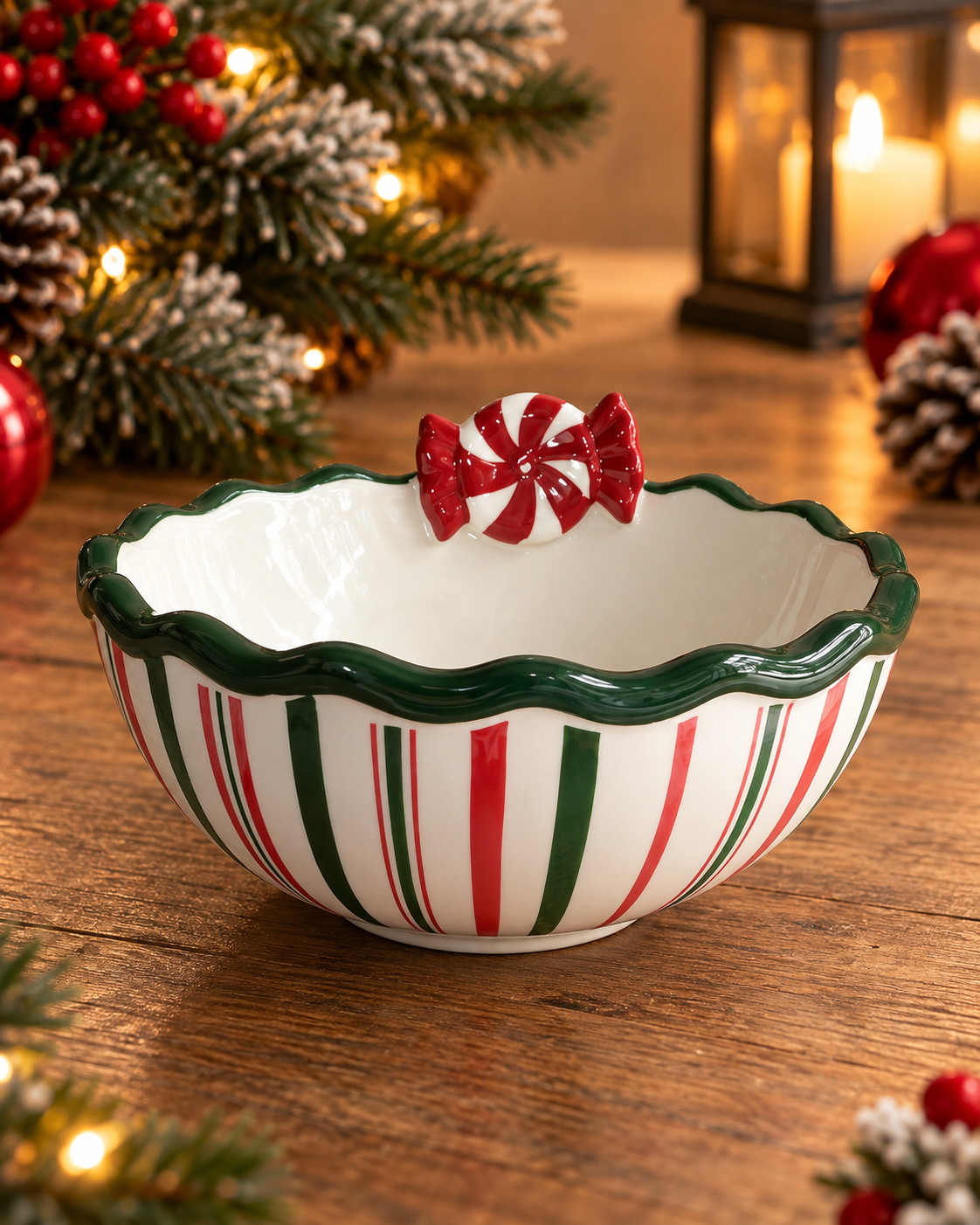 Striped Christmas Candy Bowl